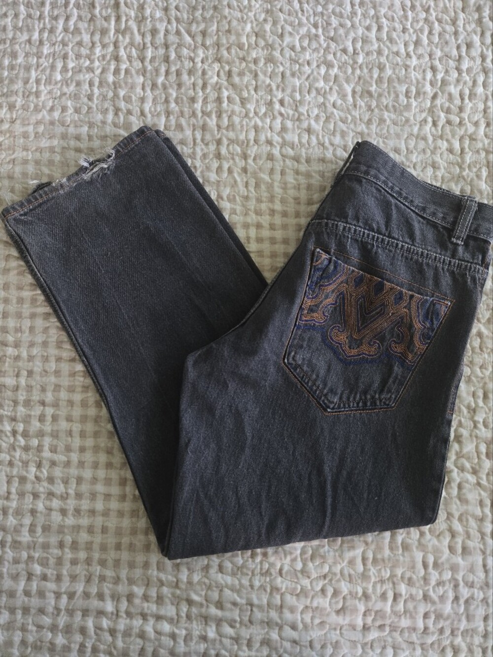 Avirex Mens Vintage Grey Jeans with Embroidered Back Pocket, Y2K, Skater, Grunge